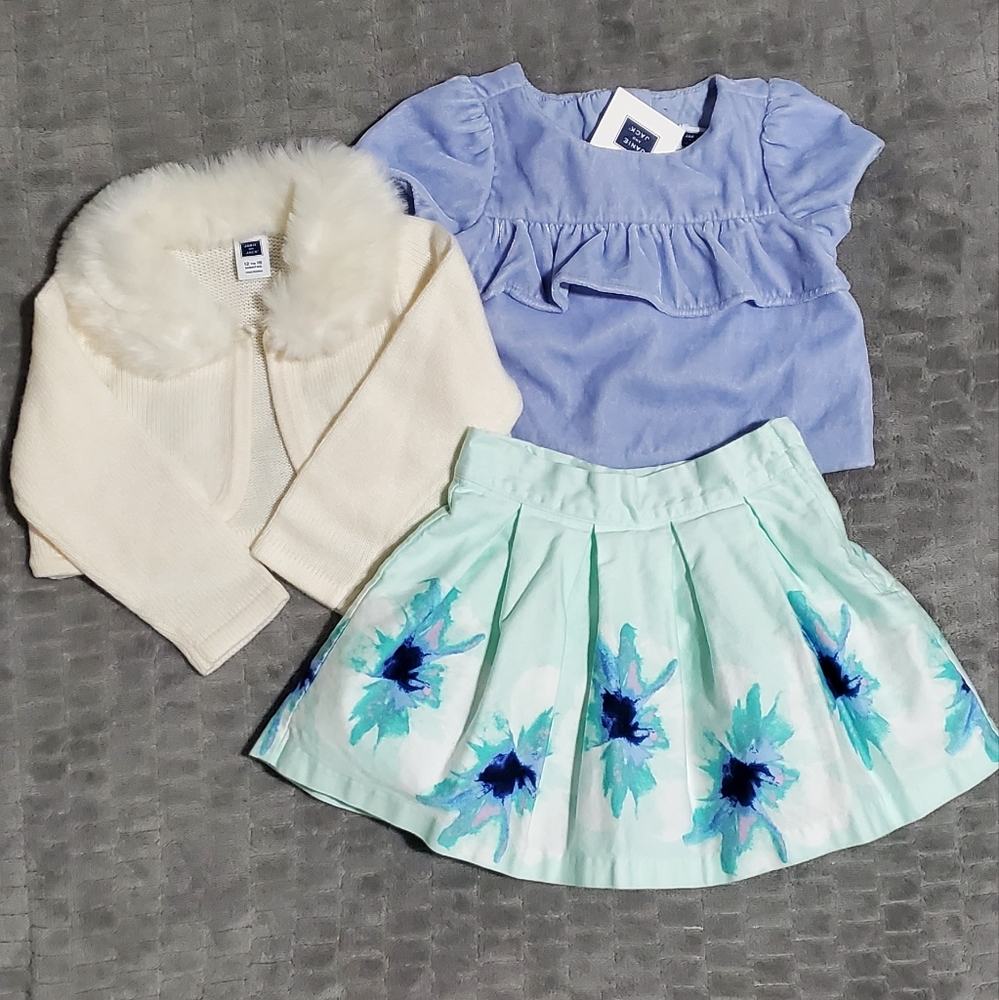 NWT Janie and Jack Baby Girl 3-Piece Matching Outfit